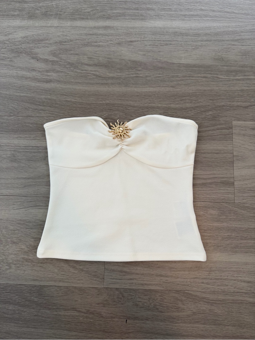 H&M Cream Strapless Tube Top with Gold Sun Accent